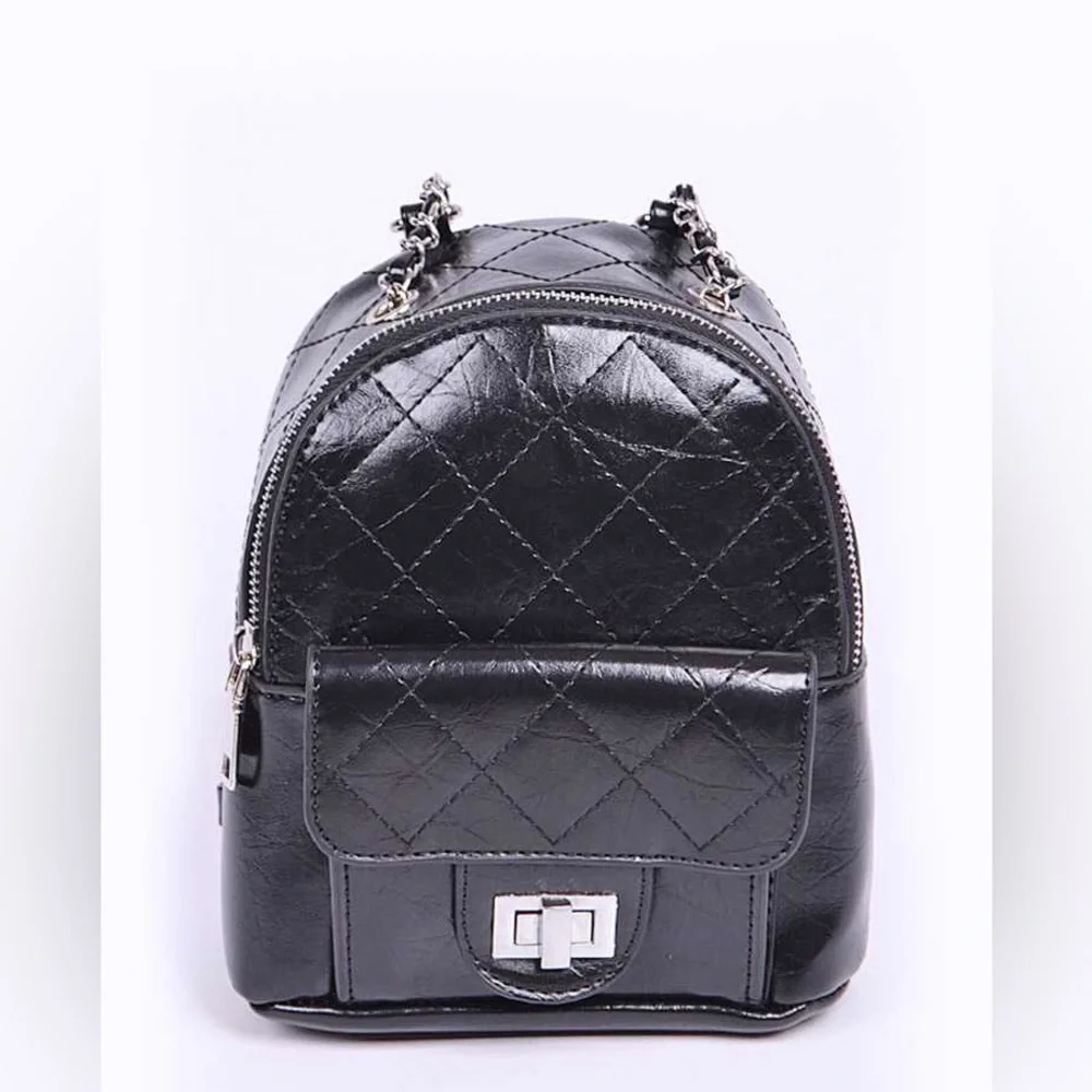 Black Vegan Leather Studded Spike Backpack Purse